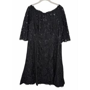 Eliza J Black Cocktail 14 Fit & Flare Eyelash Lace Half Sleeve A Line Dress